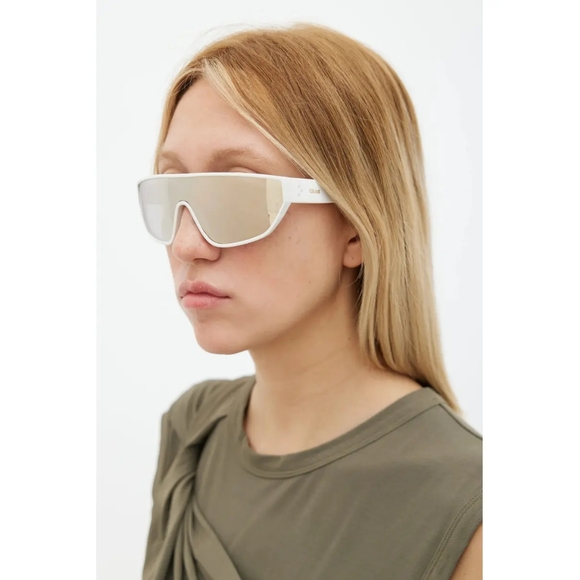 Celine Paris CL401951 Mask Shaped Ivory Unisex Mirrored Sunglasses - Picture 1 of 7